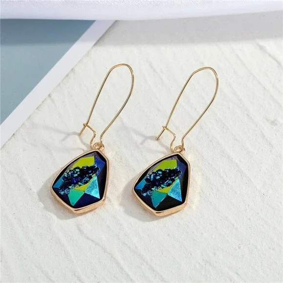 Blue & Green Iridescent Imitation Stone Earrings - Picture 1 of 7